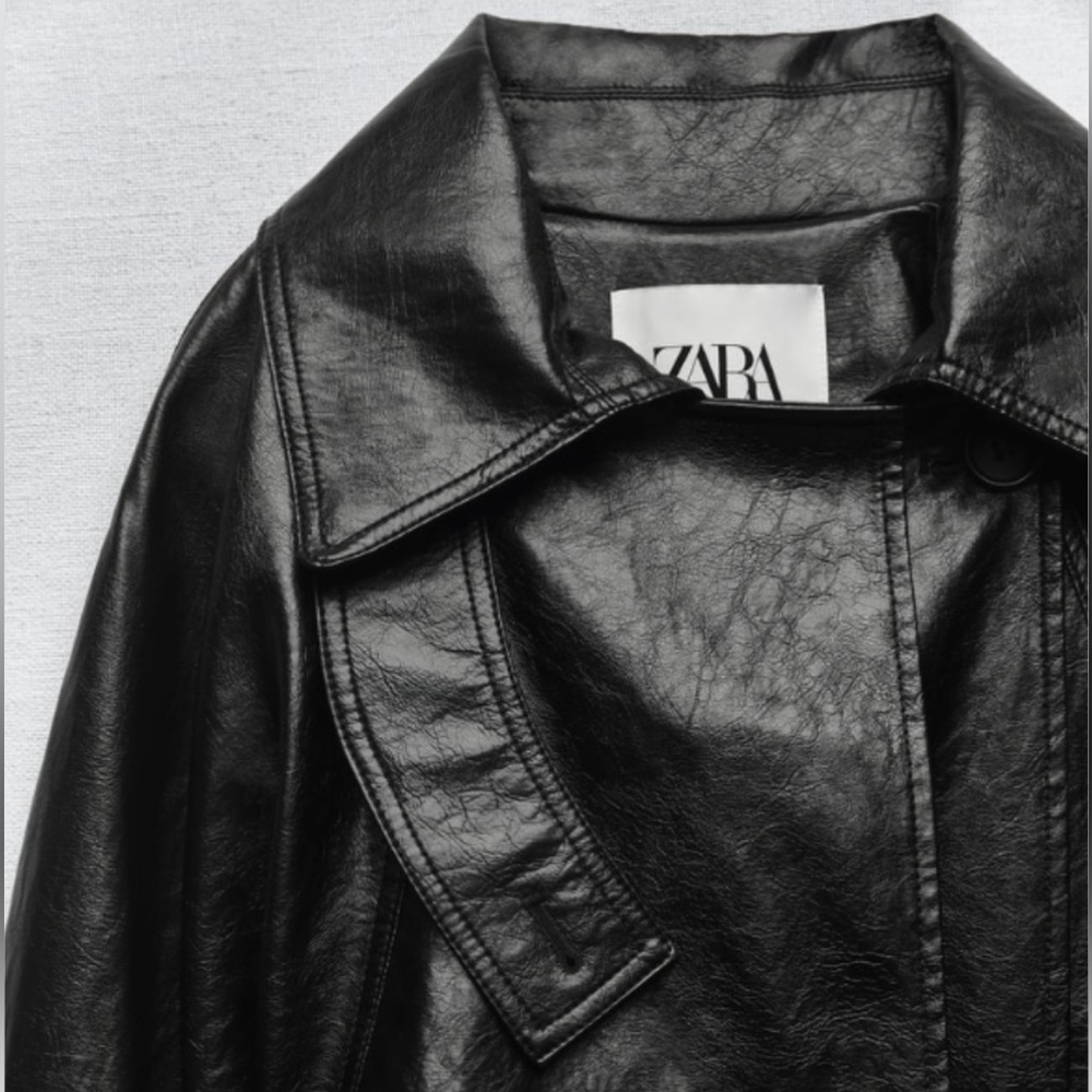 ZARA BELTED FAUX LEATHER TRENCH COAT - Picture 5 of 8